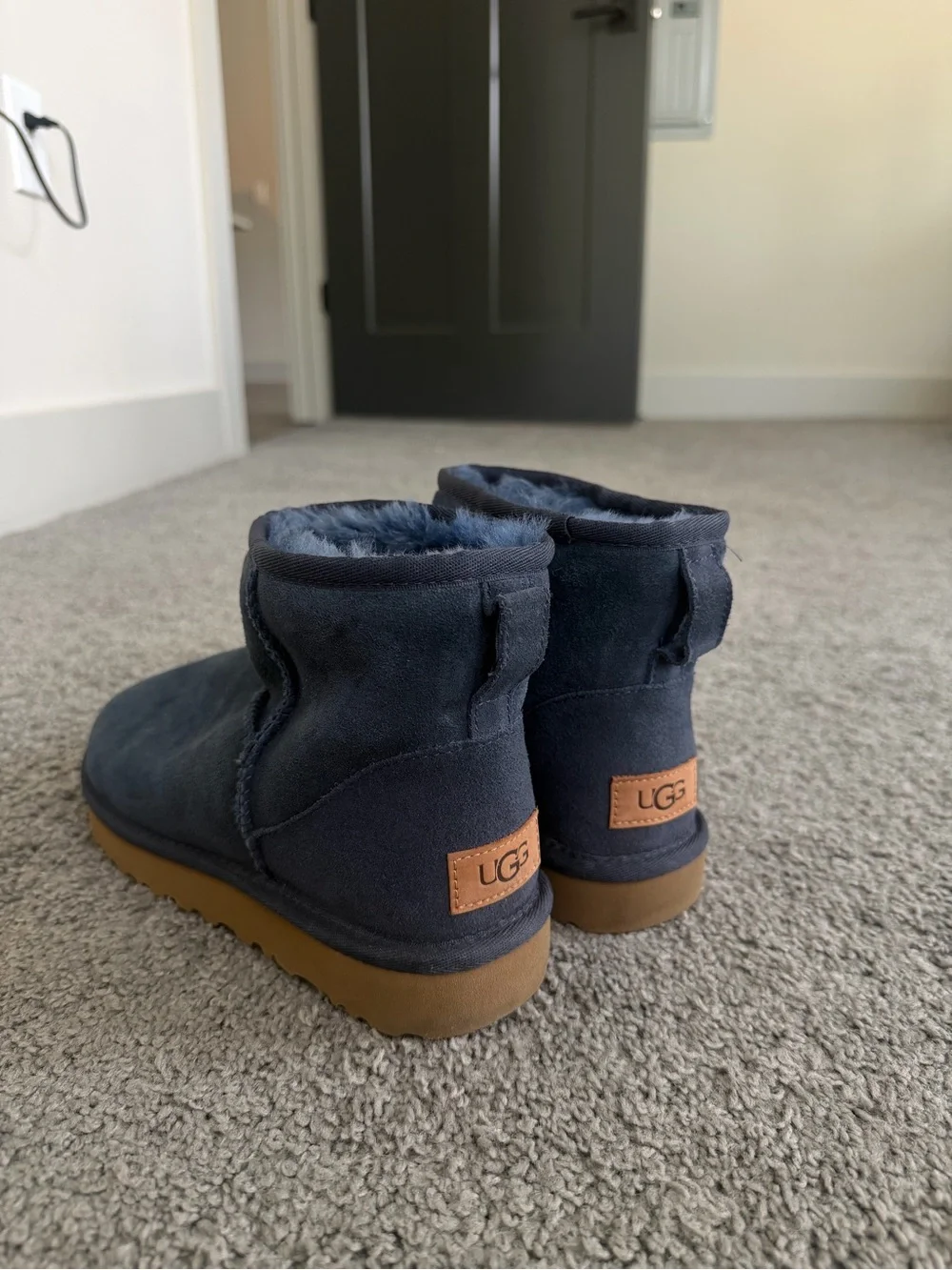 UGG Navy Suede Short Boot with Shearling